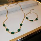 Oval Green Crystal Pendant Necklace Complete Set