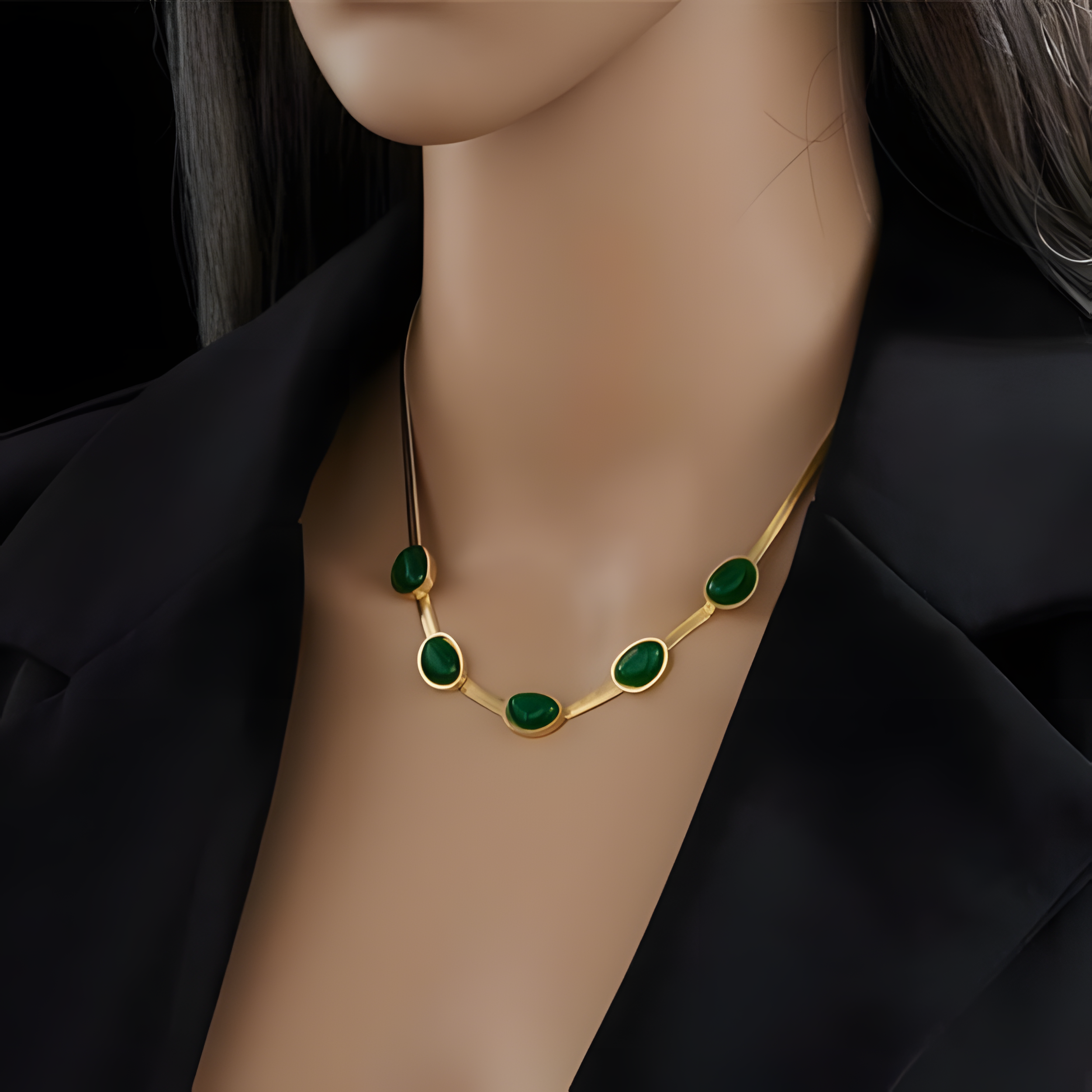 Oval Green Crystal Pendant Necklace Complete Set
