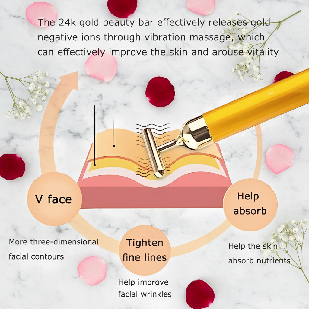 24K Gold Energy Beauty Bar Electric Facial Massage Roller