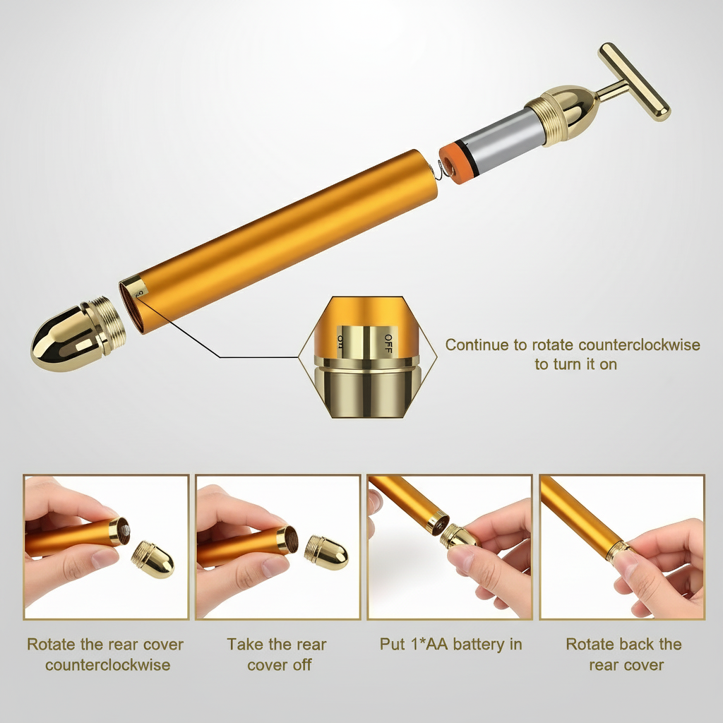 24K Gold Energy Beauty Bar Electric Facial Massage Roller